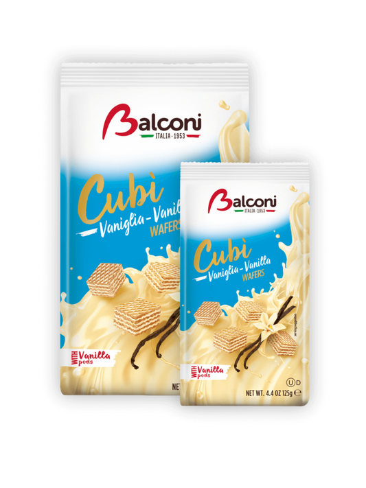 Coming Soon BALCONI Wafer Cubi Vanilla/ 10 pack-250g/ 18 pack- 125g-both $24.35