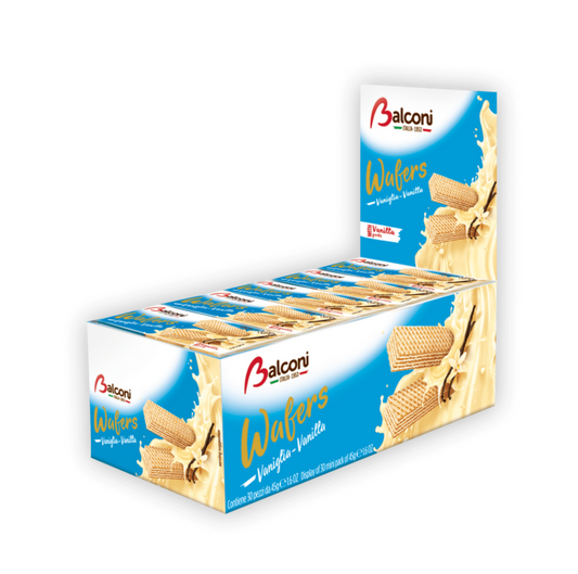 COMING SOON BALCONI  Wafer Display/Vanilla/ 9 pack- 20gx25g: $29.00/4 pack-30gx45g: $44.00